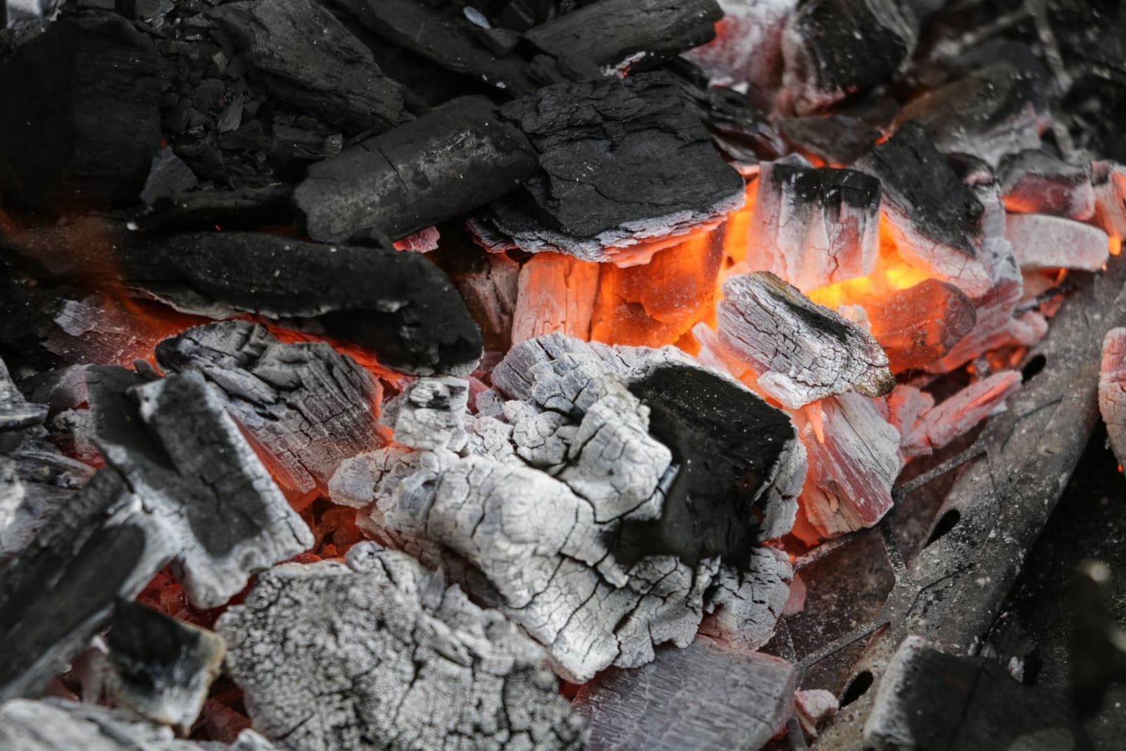 Binchōtan charcoal glowing white and orange